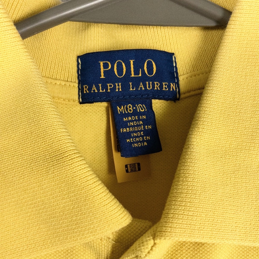 Polo Ralph Lauren Girls Polo Shirt Yellow Blue Pony Cotton Size M 8-10 Preppy - Picture 4 of 5